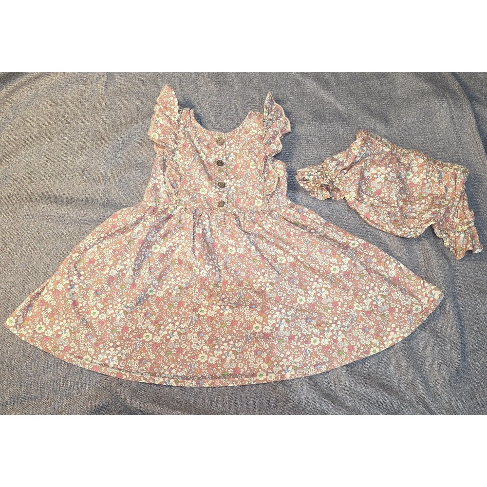 S-2/3T-Evy's Tree Toddler Girls  Floral Dress Matching Bloomers Pink Cottagecore